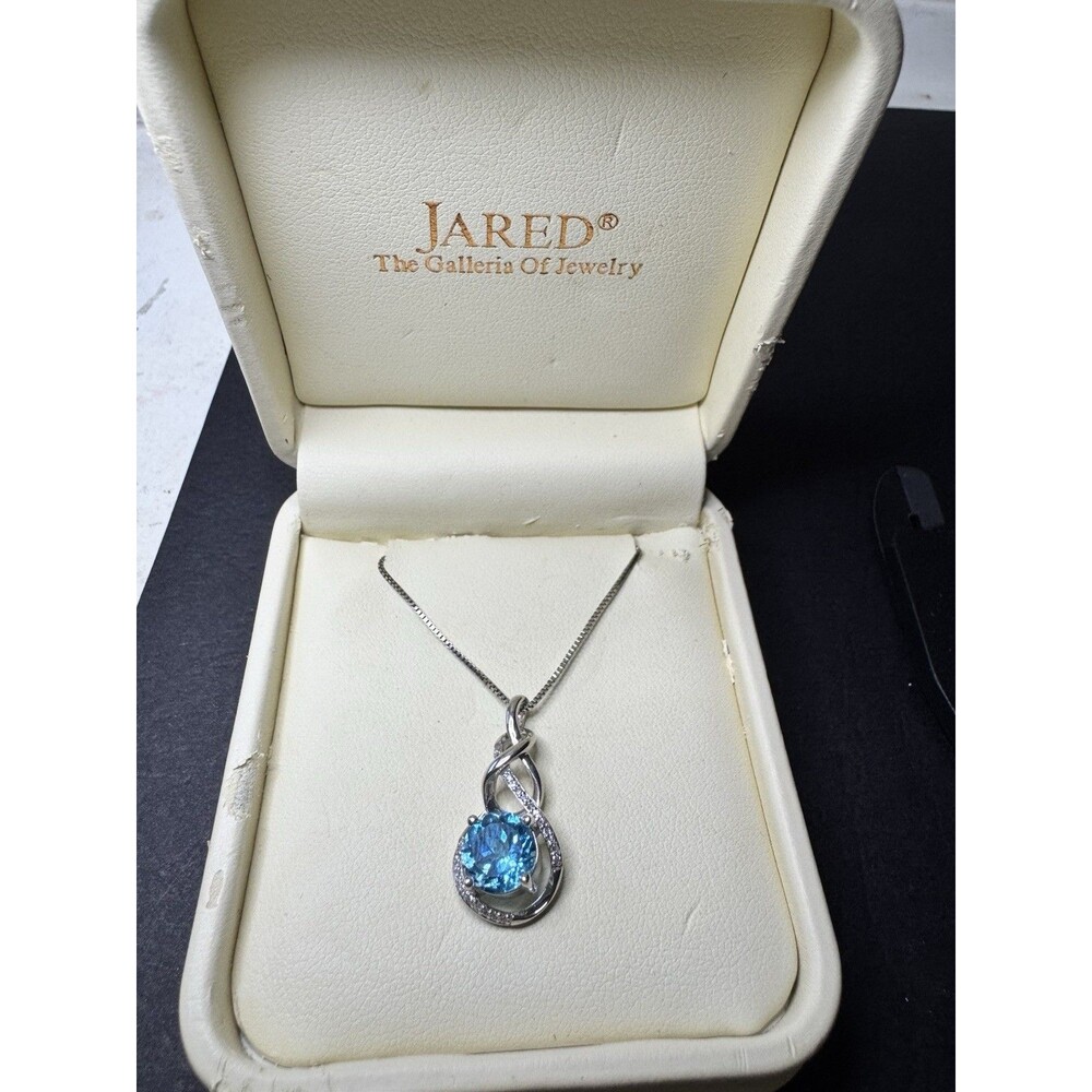 Jared Blue Topaz Diamond 925 Sterling Silver Infinity Pendant Necklace 8mm